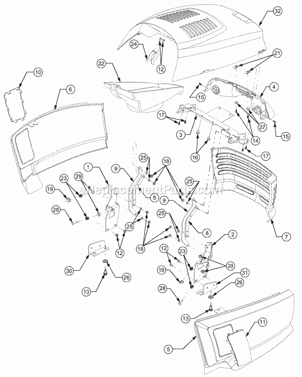 Hood & Grille Diagram and Parts List for 1527 13A-241G100 Cub Cadet Lawn Tractor